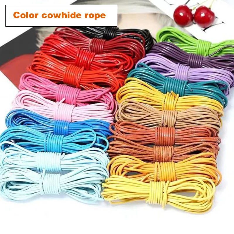 

5 meters round genuine cowhide rope 2 mm multi-color black brown leather rope rope Diy bracelet necklace jewelry making