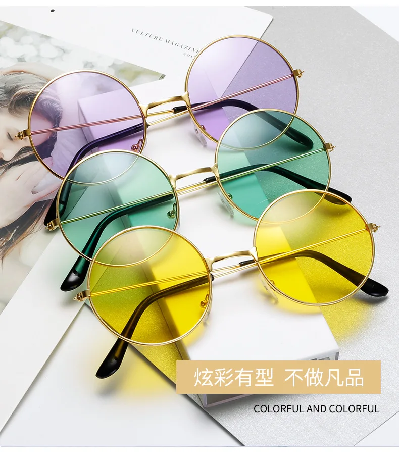 

Retro Vintage Colored Lenses Sunglasses Round Golden Metal Frame Men Women Fashion Glasses Driver Goggles Sun Glasses