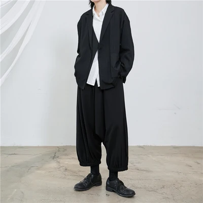 Yamamoto темно сшитый Асимметричный кожаный костюм куртка | Женская одежда