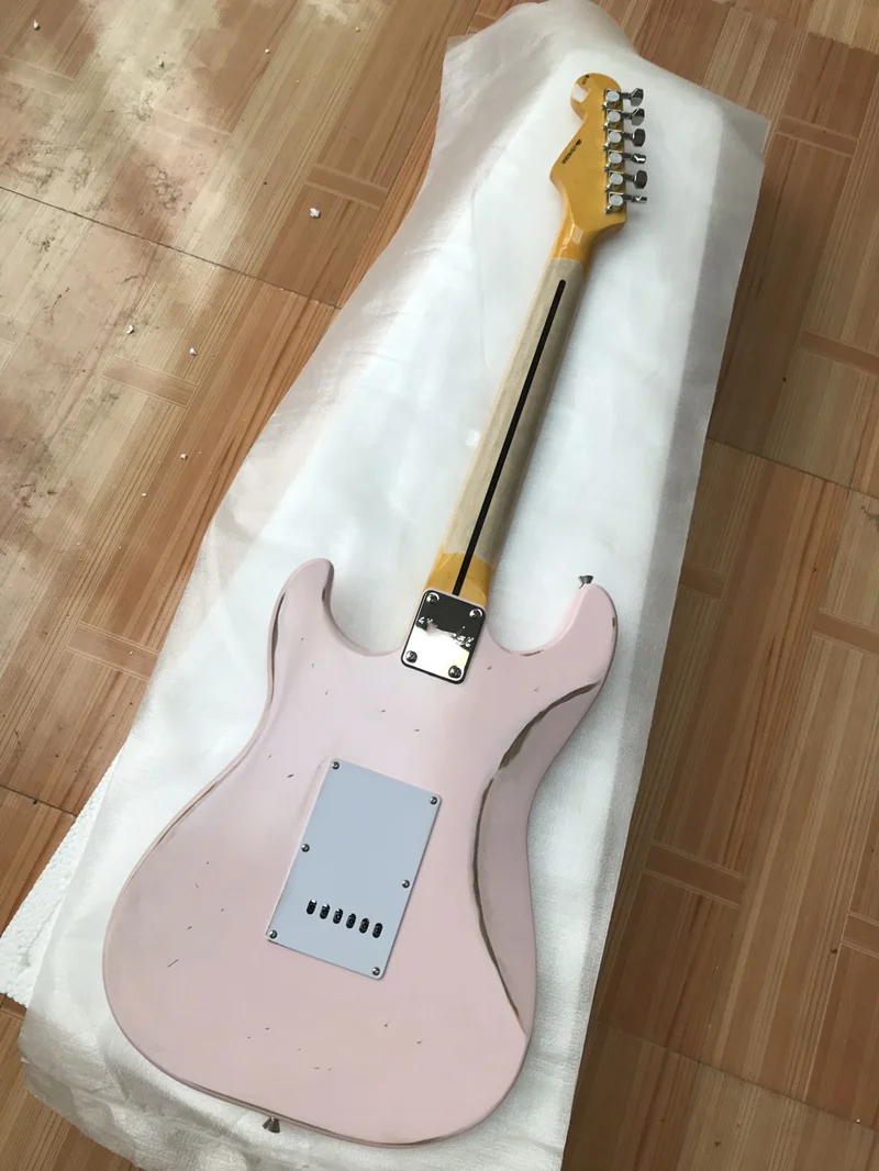 Электрогитара ST стиля 2021 года высокого качества, розового цвета в стиле "старинной" модели. Реальные фотографии, бесплатная доставка.