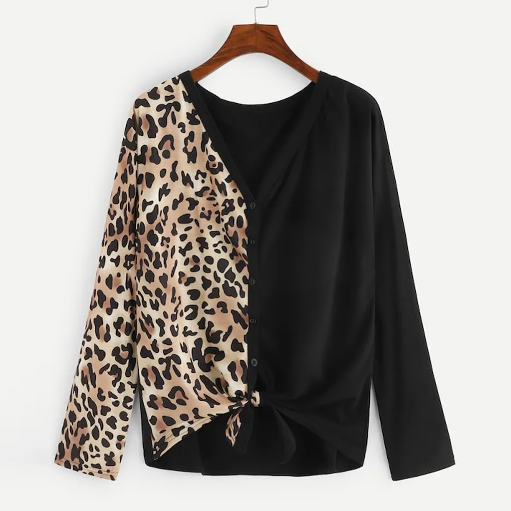 Женская футболка с длинным рукавом MISSOMO Винтажная леопардовым принтом и бантом