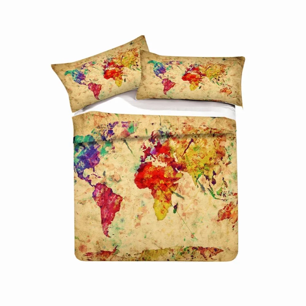 3D Карта мира Мягкий Комплект постельного белья Твин Полный Королева Король