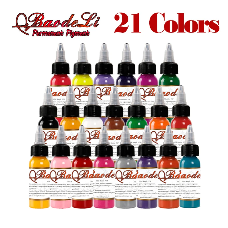 

21 Bottle 1oz Tattoo Ink Pigment Set Kits Body Arts 30ml black Professinal Beauty Permanent Makesup Paints Accesories