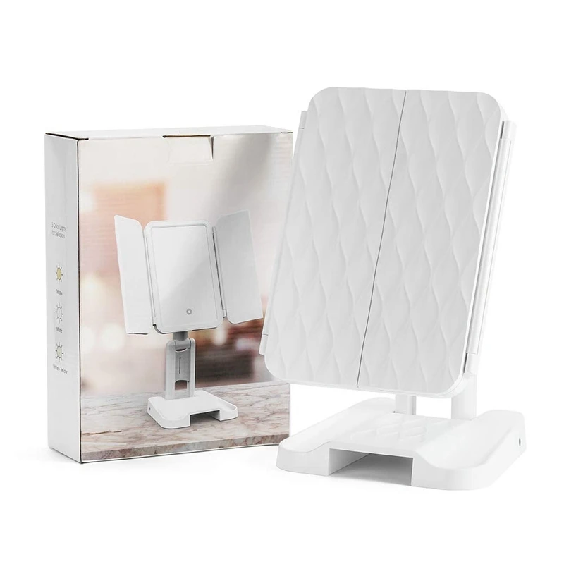 

Trifold Makeup Mirror Portable LED Foldable Telescoping Mirror USB Desktop Makeup Mirror Beauty Mirror Smart Contact