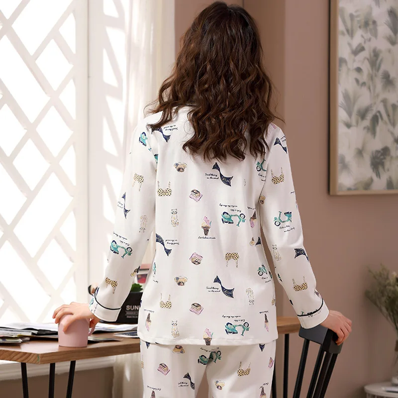 Весенне-осенняя женская пижама из хлопка с длинным рукавом | Женская одежда