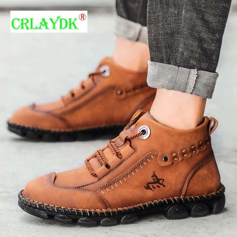 

CRLAYDK Men's Hiking Waterproof Mid Low Top Boots Leather Casual Outdoor Sports Shoes Walking Breathable Vintage Ankle Sneakers
