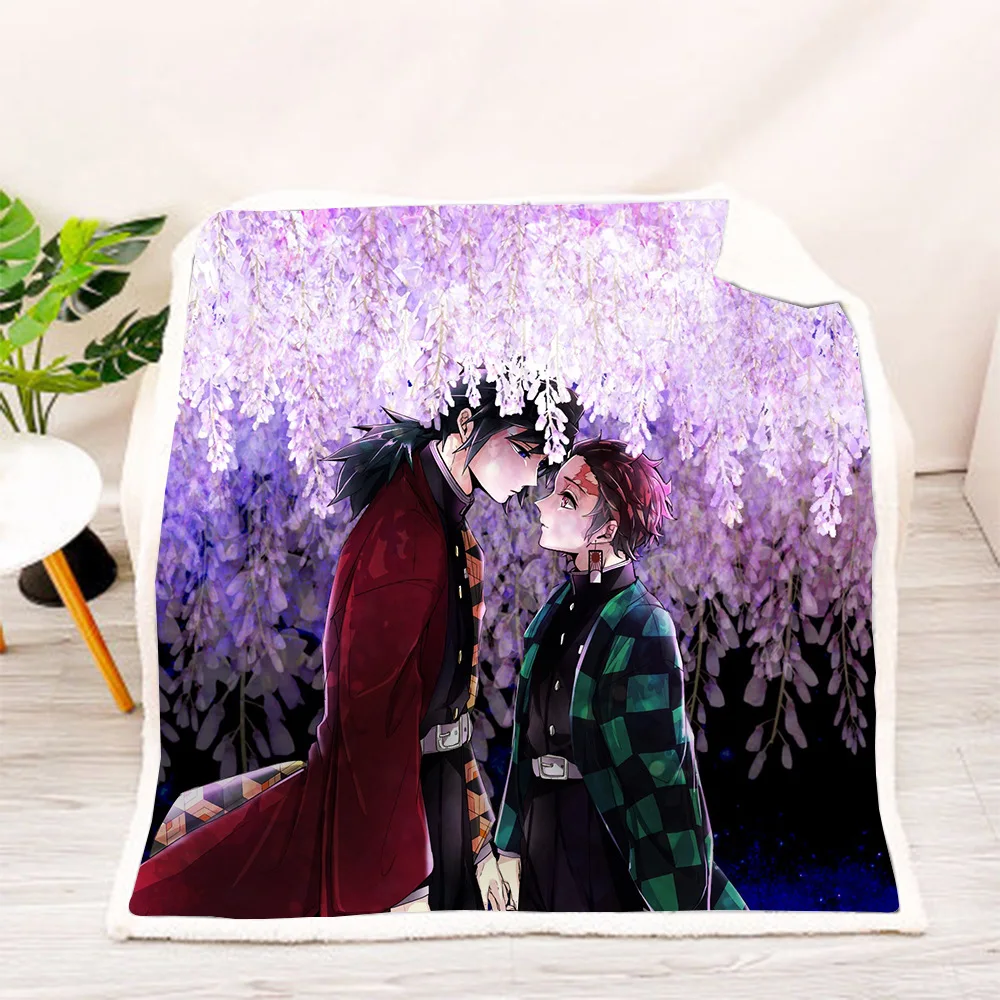 Флисовое одеяло с рисунком аниме 3D Demon Slayer полное износостойкое для