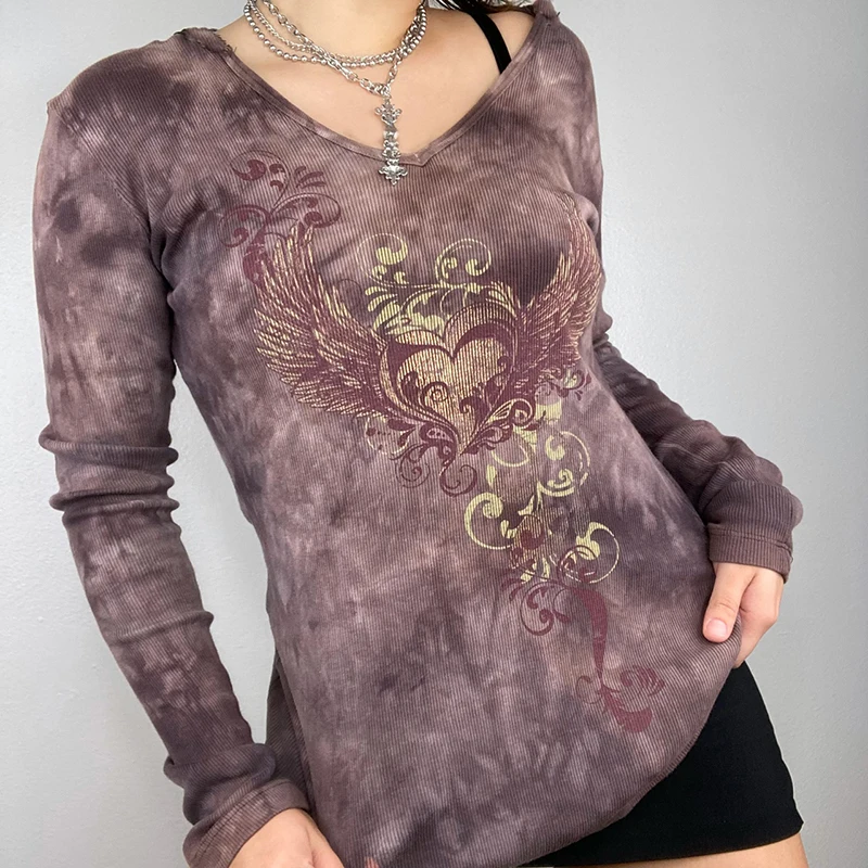 

Женская уличная одежда, топы с капюшоном, с принтом крыла ангела с любовью, пуловер с длинным рукавом и V-образным вырезом, Осенние винтажные ...