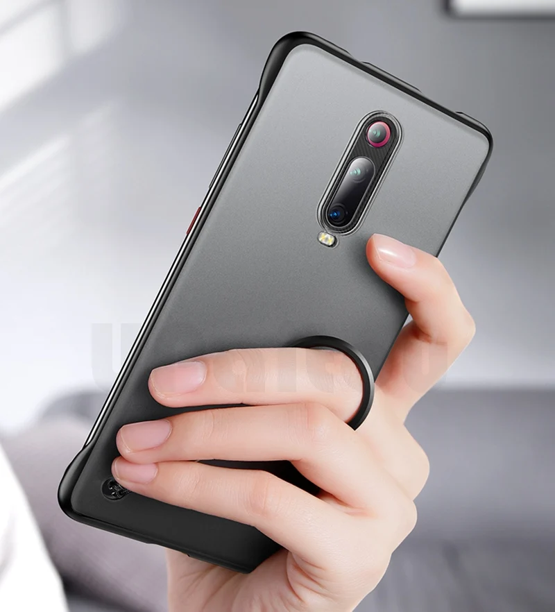 UPaitou Frameless Transparent Case For Xiaomi Mi 9T Pro 9 se CC9 CC9E 8 Lite A3 A2 6X Matte Hard With Finger Ring Cover |