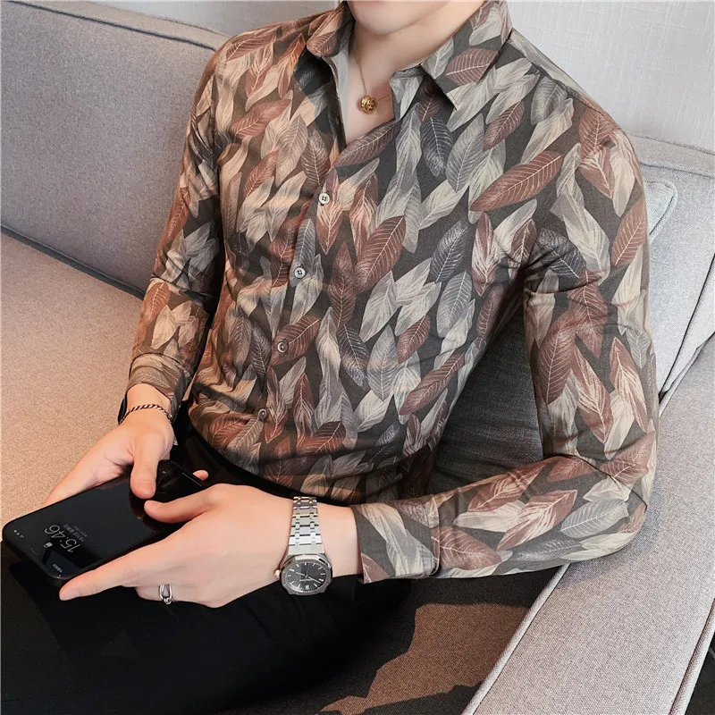 Autumn Floral Men's Shirt Long Sleeve Casual Shirt Male Business Social Formal Dress Shirts High Quality Streetwear Men Clothing