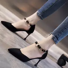 Mulheres bonito preto confortável salto alto senhoras clássico fivela cinta sapatos de salto alto feminino legal primavera stiletto (2)
