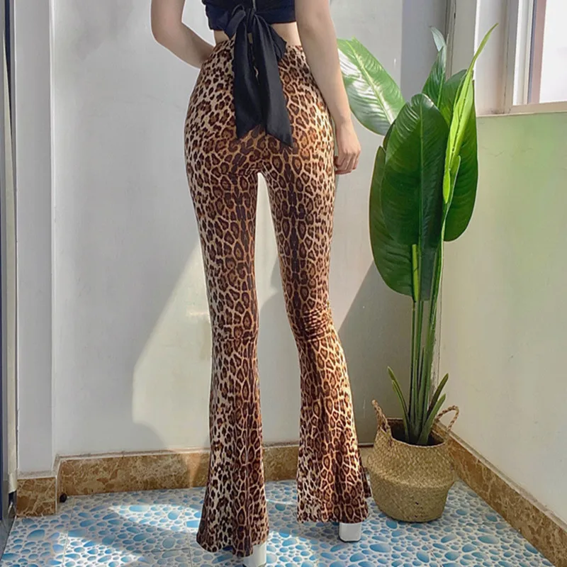 

2021 spring summer new women fashion Leopard Print bell bottom pants Women female OL streetwear women high waisted Pants AA111