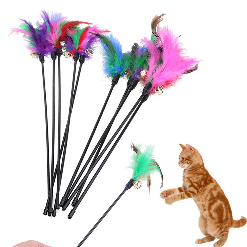 High Quality 60CM Cat Toy Funny Stick With Small Bell Feathers Playing Rod Toys Pet Product Random Color VE | Дом и сад