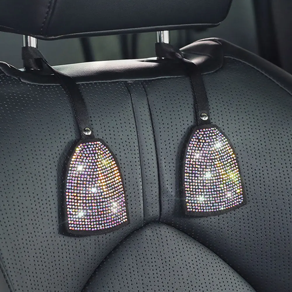 

New Car Back Seat Hidden Hook Headrest Hanger Luster Crystal Diamond For Women Universal Stowing Tidying Car Decor Accessories