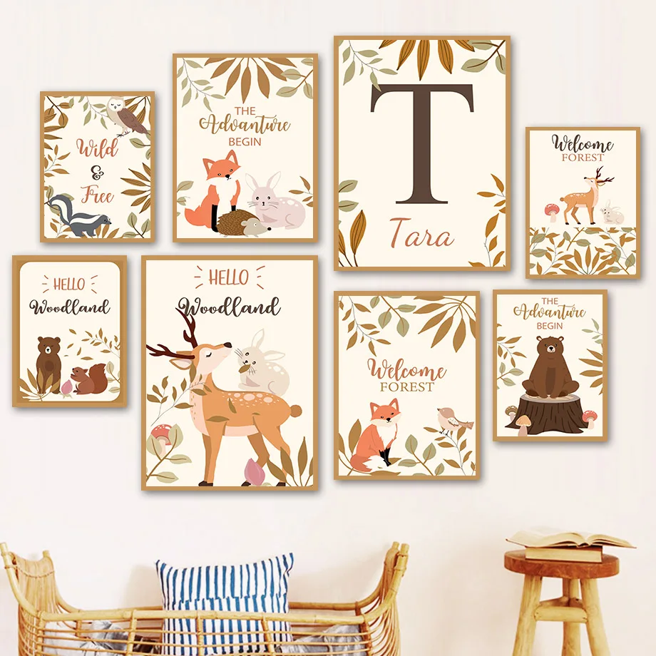 

Leaf Deer Rabbit Fox Bear Hedgehog Owl Squirrel Wall Art Canvas Painting Nordic Posters And Prints Wall Pictures Kids Room Decor