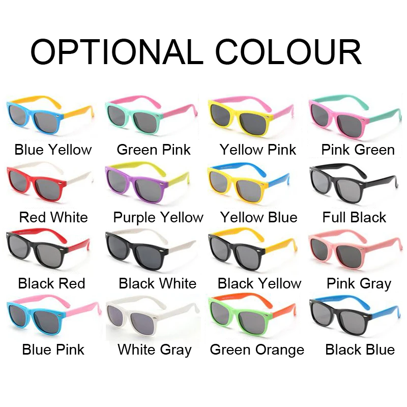 

Fashion Square Sunglasses Kids Polarized Sun Glasses Brand Designer Boys Girls Eyewear Silicone Safety Baby Shades Oculos De Sol