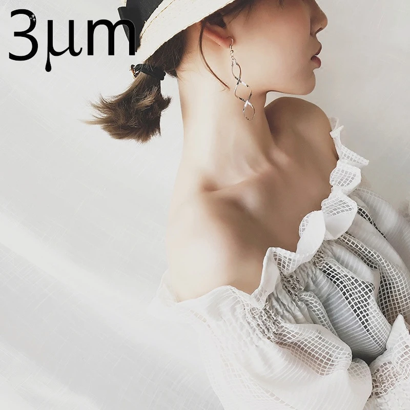 3 мкм модные двойные Висячие серьги для женщин длинные волнистые Высокое