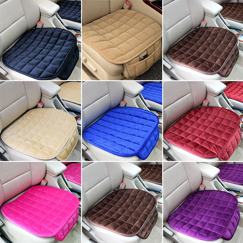 

1pc Car Front Seat Plush Cotton Cover Non-Slip Breathable Auto Cushion Universal Plush Checkered Car Seat Cushion Car Accessorry