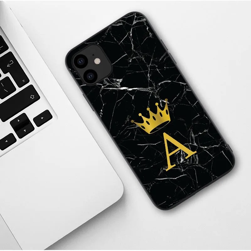 TPU Пользовательский именной чехол для телефона для iphone 11 Pro Max с надписью монограмма черный мрамор Золотая Корона чехол для iphone X XR XS MAX 6 7 8 Pus - Цвет: TPU