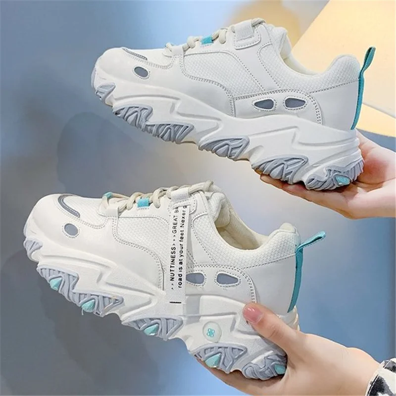 

Women's Chunky Sneakers Thick Bottom Platform Vulcanize Shoes Fashion Breathable Casual Running Shoe for Woman Female 2021