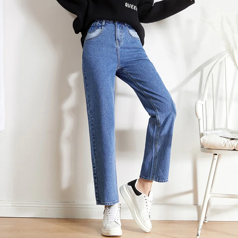 Женские джинсы в стиле бойфренда LEIJIJEANS прямые теплые с карманами подходящего
