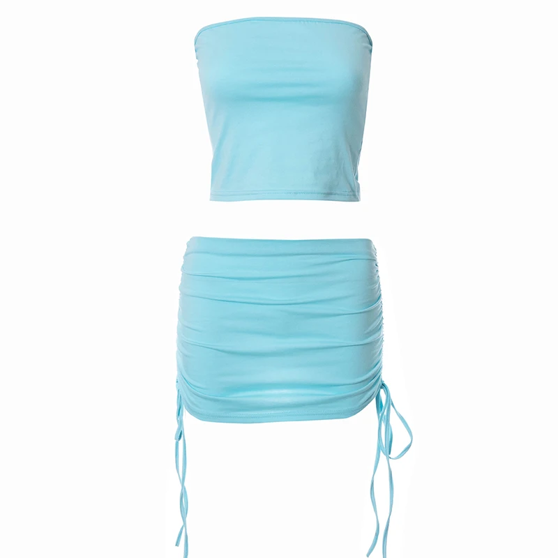 

Sylcue Summe blue letter printing navel-baring strapless tubeskirt 2two-piece beach casual costume stretch Slim Soft comfort