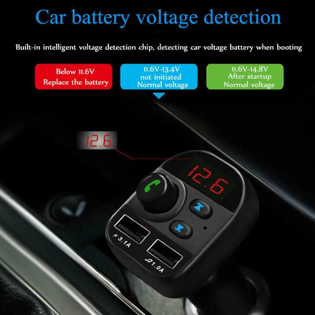 

Car FM Transmitter 12V/24V Bluetooth-compatible Wireless MP3 Player Radio Dual USB 5V/3.1A Digital Display Voltmeter Accessories