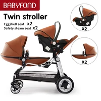 european luxury leather twins stroller 3 in 1 high landscape baby stroller with car seat double kids car for 0 3 years old