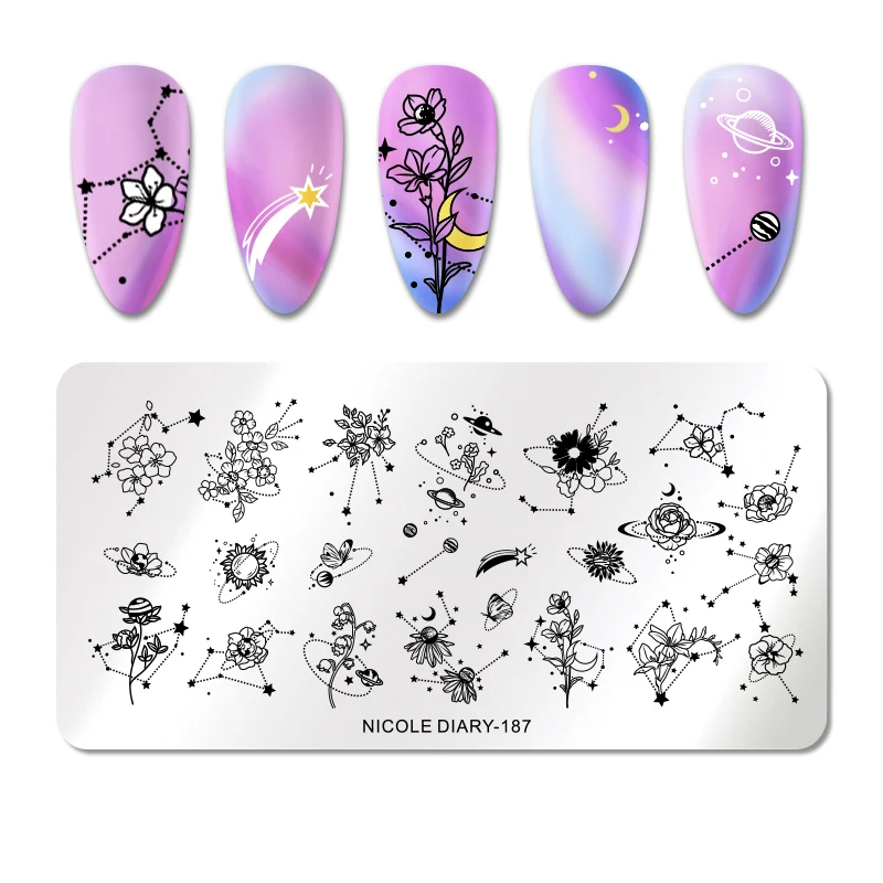 Прямоугольные пластины NICOLE DIARY для стемпинга ногтей осенние листья линейная ось