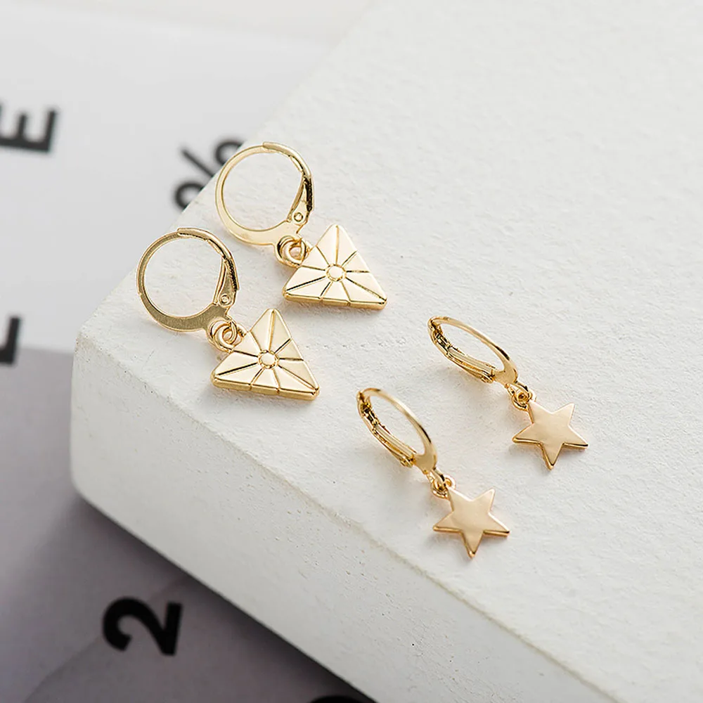 Wild New Tiny Hoop Earrings For Women Girl Gold Cartilage Jewelry Heart Cross Star Triangle Charm Earring | Украшения и