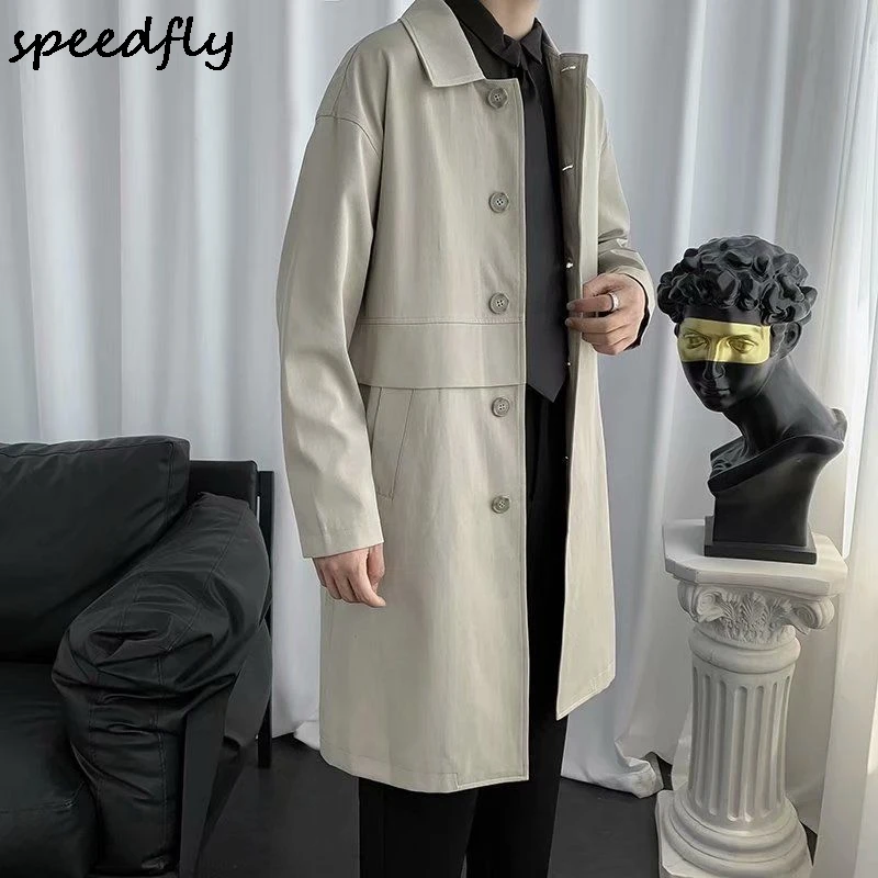 Тренч мужской однобортный однотонный уличная верхняя одежда теплый свободный