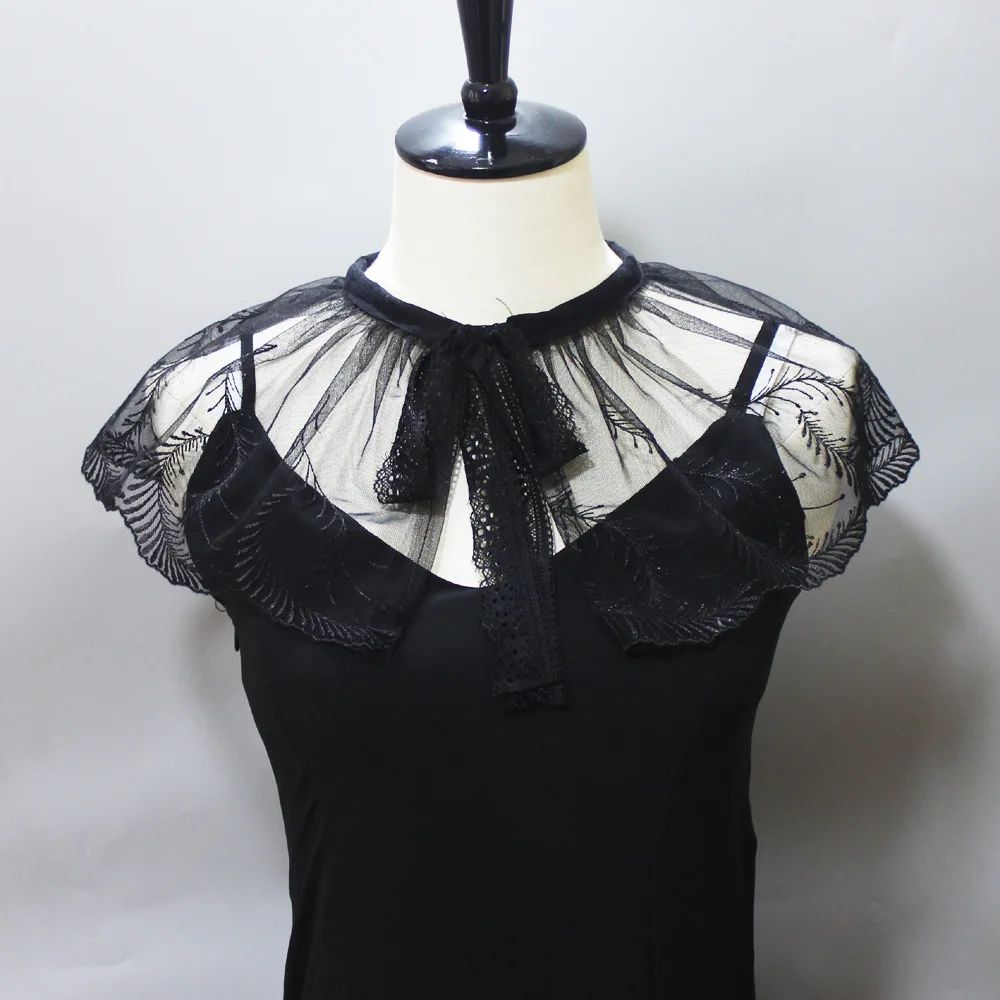 

Женская черная рубашка, накладной воротник, шаль, накидка на плечи, вышитый накладной воротник, женский съемный воротник, декоративный