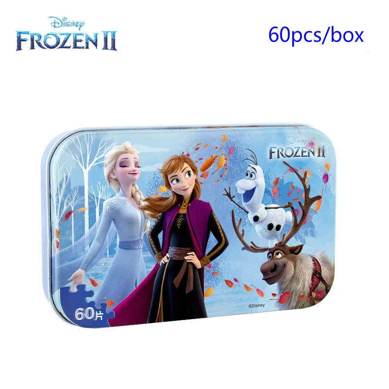 

60 pieces/box of original Disney Frozen 2 iron box wooden puzzle diy children's educational early toys wood toys for children