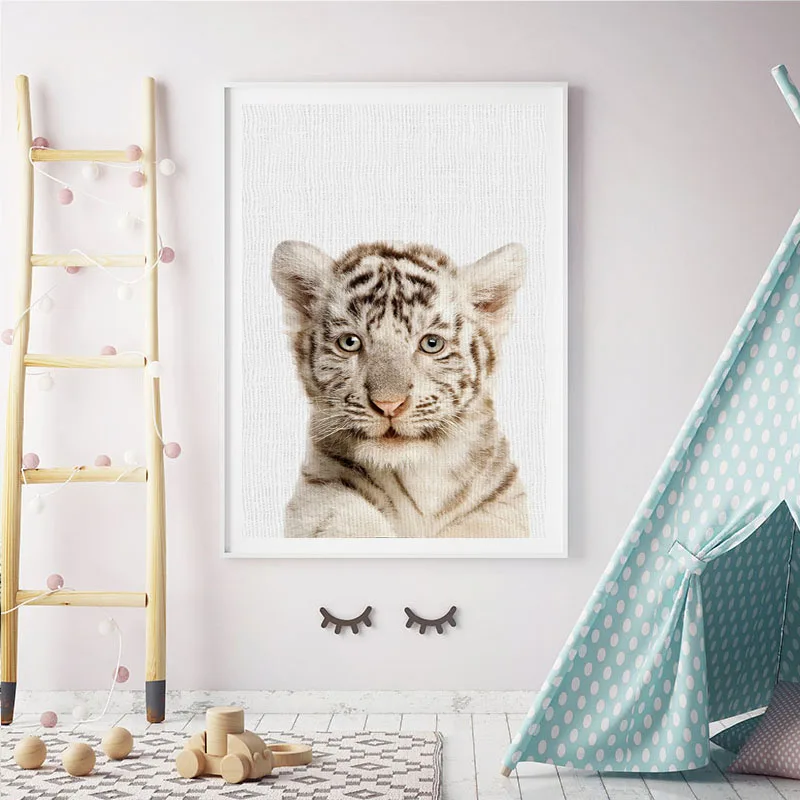 Кавайный Лев рисунок на холсте для детской стены художественные постеры с