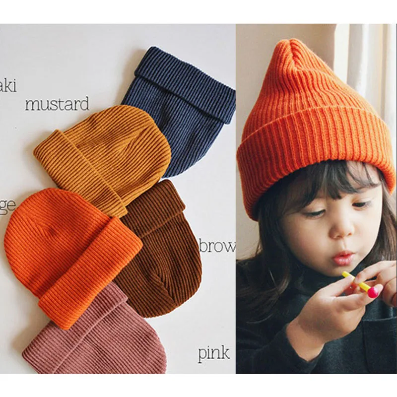 Зимние шапки для детей вязанная крючком шапка однотонные теплые полосатые