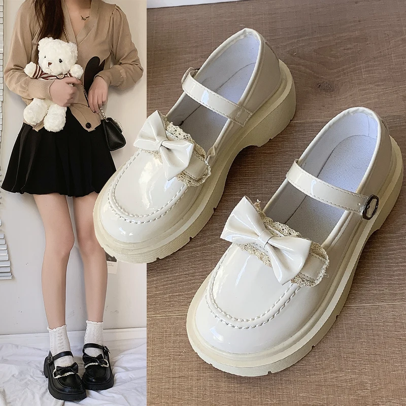 

All-Match Shoes Woman Flats Modis Autumn Clogs Platform Oxfords Bow-Knot Dress 2021 Fall Creepers Retro New Leather Butterfly Fa