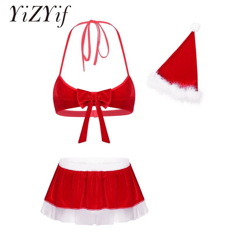 Рождественское бикини комплект для женщин бархатное сексуальное нижнее белье
