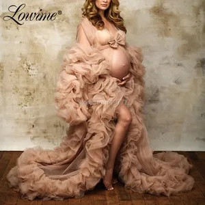 Длинное вечернее платье цвета шампанского с глубоким v-образным вырезом, многослойное мягкое фатиновое платье с бантом ручной работы, 2020