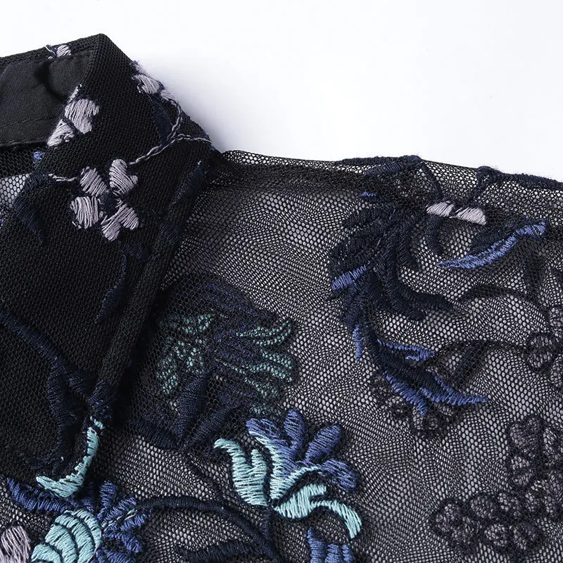 Chemise Hommesexy прозрачная Мужская рубашка из сетчатой ткани 4xl, роскошные Прозрачные рубашки для мужчин, вечерние рубашки с длинными рукавами и вышивкой