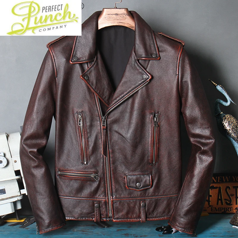 

Genuine 100% Cow Leather Jacket Men Vintage Motorcycle Coat Short Spring Autumn Mens Leather Jackets and Coats 2021
