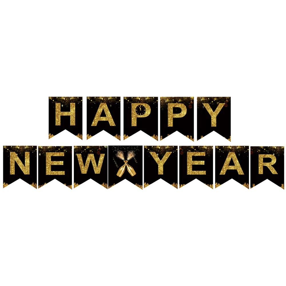 

Foil Balloons 2021 Happy New Year Black Banner Ribbon Decor Navidad New Year Eve Paper Photo Props Party Decorations Supplies