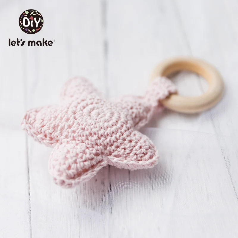 Pink star Детская погремушка с рисунком слона, 1 шт., детские игрушки с колокольчиком, Монтессори, погремушка для прорезывания зубов, амигуруми, детские игрушки, Let's Make - Цвет: Pink star