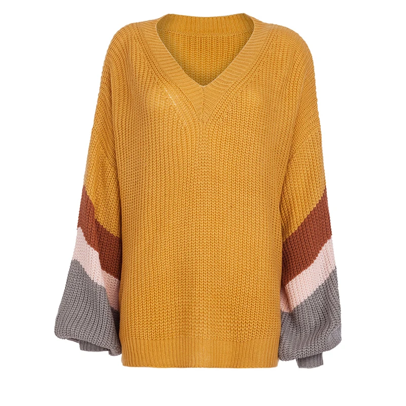 TWOTWINSTYLE Striped Hit Color Knitting Sweaters Women V Neck Batwing Sleeve Loose Pullover Casual Sweater Female 2020 Autumn | Женская