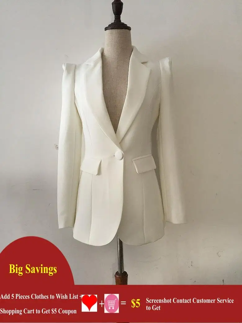 Women Spring Notched single Button Jacket Autumn white pockets Business work Suit slim fit casual OL Outwear korean style | Женская