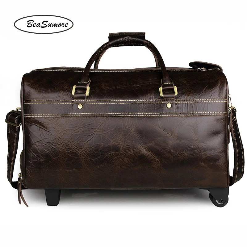 Мужская Дорожная сумка BeaSumore из воловьей кожи деловая на колесиках 100%
