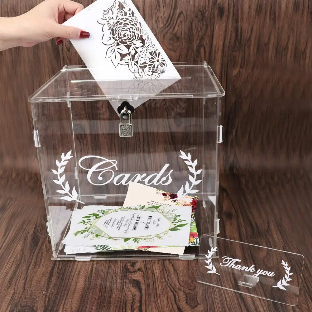 Acryl Hochzeit Karte Box mit Schloss und Karte Clear Box Einfach zu Montieren Zeichen für Hochzeit Geburtstag Party-Baby-Dusche