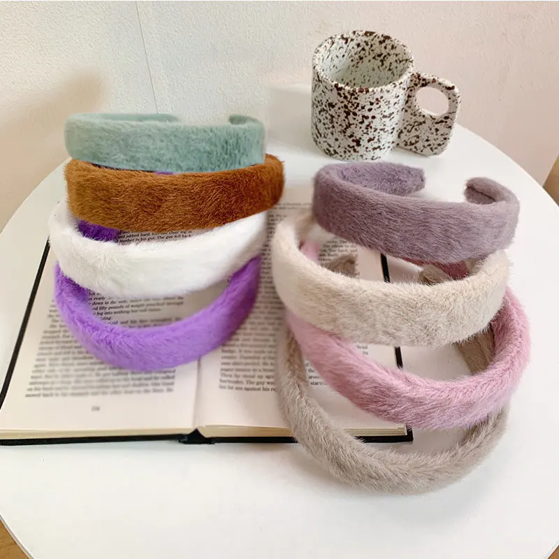 Повязка на голову из искусственного меха в Корейском стиле широкий пушистый