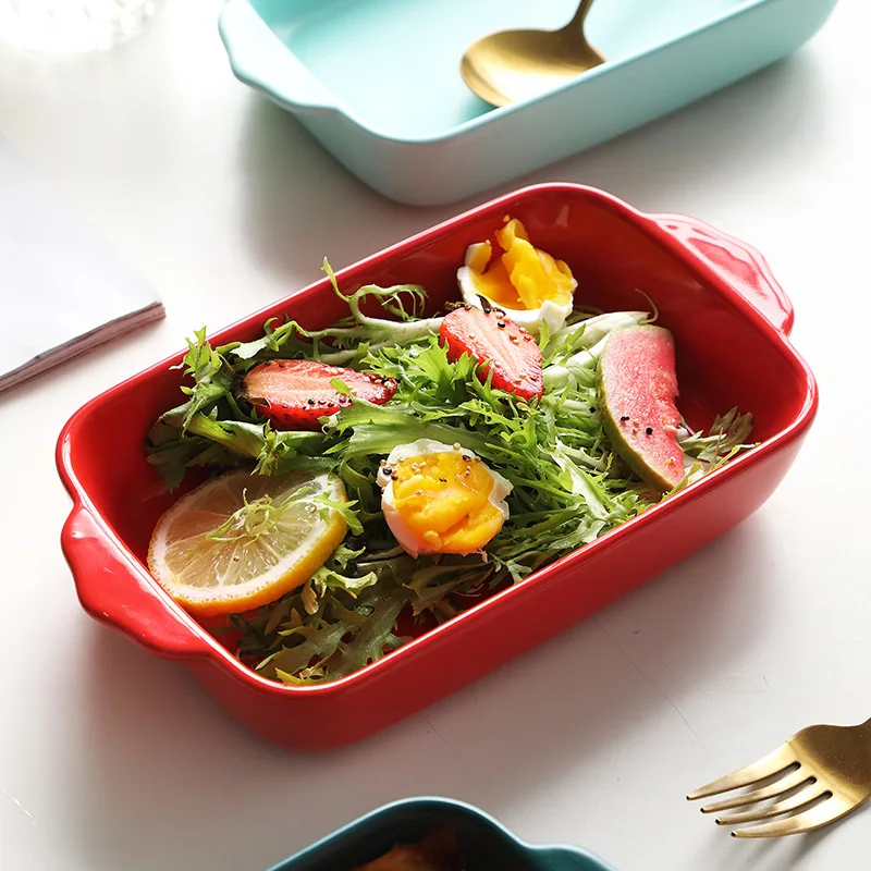 Тарелка для выпечки с двумя ушками прямоугольная керамическая тарелка сыра