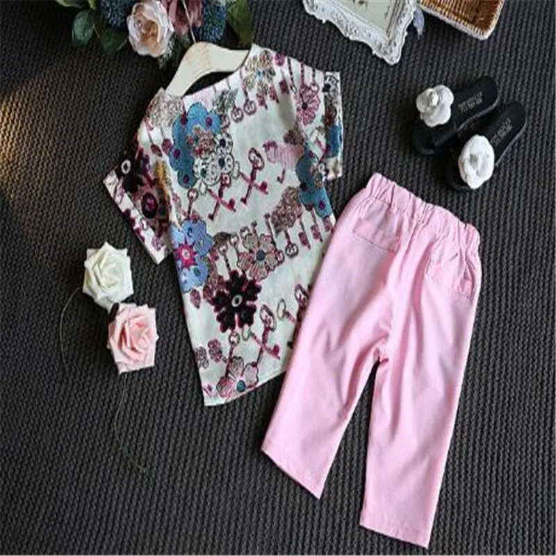 Футболка с коротким рукавом и цветочным принтом для девочек | Мать ребенок