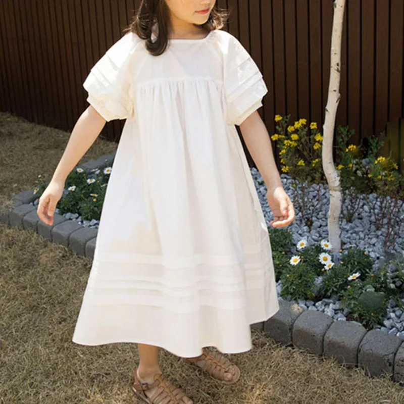 

Girls Sweet Round Collar Childrens Casual Dress 2021 New White Fashion Tutu Dresses Loose Cosy Baby Girls Summer kids Clothing